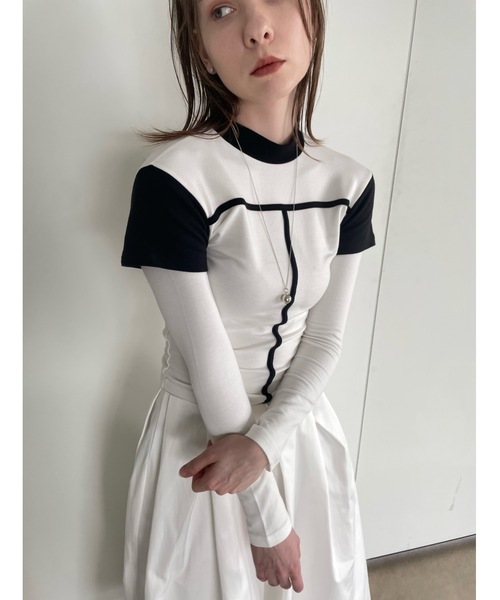 Didot.showroom（ディドット ショールーム）の「レイヤードボトルネックラインT（Tシャツ/カットソー・レディース・カーキ/チャコール/ホワイト・FREE）」の10枚目の写真