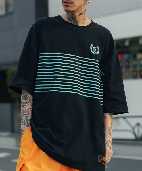 Subciety（サブサエティ）の「WIDE BORDER TEE（Tシャツ/カットソー・メンズ・グリーン/ホワイト/ブラック・MEDIUM/LARGE/X-LARGE）」の3枚目の写真