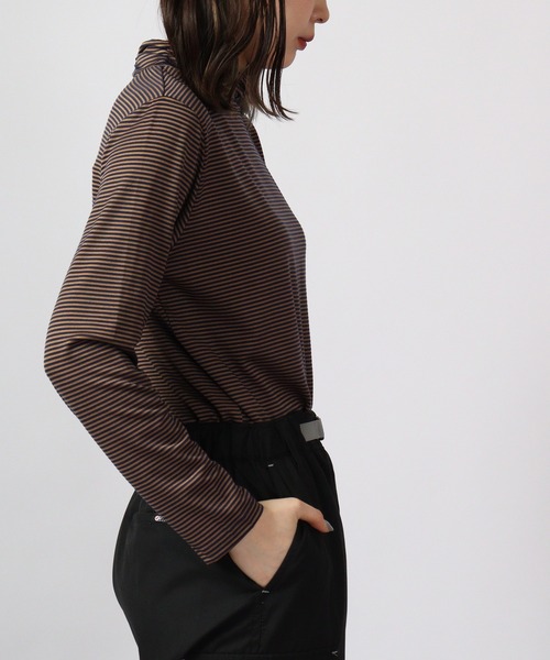 BRODIAEA(ブローディア)の「BRODIAEA テンセルボーダー スーパーストレッチ プルオーバー(Tシャツ/カットソー・レディース・グリーン/ブラック系その他/杢グレー/コーラル/ネイビー系/ワイン/レッド系その他/ライトブルー/ブラック/ネイビー・40)」の12枚目の写真