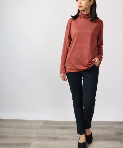 BRODIAEA(ブローディア)の「BRODIAEA テンセルボーダー スーパーストレッチ プルオーバー(Tシャツ/カットソー・レディース・グリーン/ブラック系その他/杢グレー/コーラル/ネイビー系/ワイン/レッド系その他/ライトブルー/ブラック/ネイビー・40)」の11枚目の写真