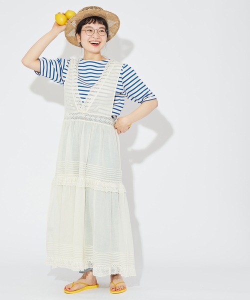 Dot&Stripes CHILD WOMAN(ドットアンドストライプス チャイルドウーマン)の「コットンメッシュ×レースワンピース(ワンピース・レディース・アイボリー・FREE)」の2枚目の写真