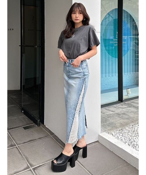 GYDA（ジェイダ）の「APPETIZINGダメージBIG Tシャツ（Tシャツ/カットソー・レディース・ピンク/チャコールグレー/オフホワイト・FREE）」の21枚目の写真