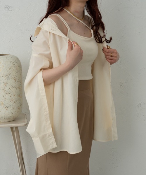 Ambre Ciel（アンブルシエル）の「袖スリットマルチウェイシャツ／【WEB/EC限定商品】（シャツ/ブラウス・レディース・ピンク/ブルー/オフホワイト/アイボリー・FREE）」の2枚目の写真