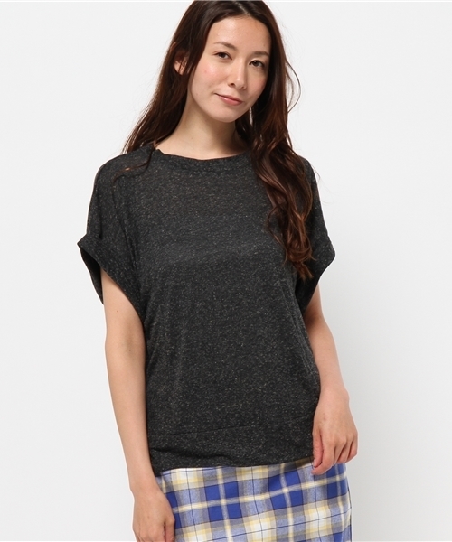 OUTLET(アウトレット)の「【CIAOPANIC TYPY】麻ポリエステルショートトップス(Tシャツ/カットソー・レディース・ホワイト/チャコールグレー・FREE)」の2枚目の写真