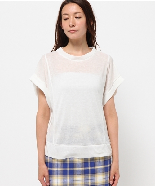 OUTLET(アウトレット)の「【CIAOPANIC TYPY】麻ポリエステルショートトップス(Tシャツ/カットソー・レディース・ホワイト/チャコールグレー・FREE)」の3枚目の写真
