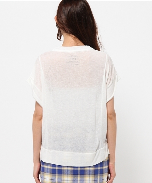 OUTLET(アウトレット)の「【CIAOPANIC TYPY】麻ポリエステルショートトップス(Tシャツ/カットソー・レディース・ホワイト/チャコールグレー・FREE)」の5枚目の写真