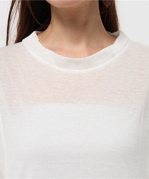 OUTLET(アウトレット)の「【CIAOPANIC TYPY】麻ポリエステルショートトップス(Tシャツ/カットソー・レディース・ホワイト/チャコールグレー・FREE)」の6枚目の写真