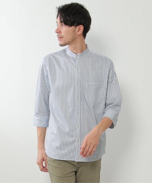 ikka(イッカ)の「7分袖イージーケアバンドカラーシャツ(シャツ/ブラウス・メンズ・ホワイト/ブルー・L/M/XL/S)」の2枚目の写真