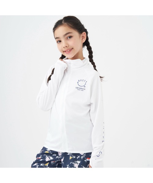 RUSTY（ラスティ）の「RUSTY/ラスティ 水着 水陸両用 吸汗速乾 UVカット ブランド ロゴ ワンポイント フルジップ 長袖 ラッシュガード（ラッシュガード・キッズ・ピンク/ホワイト/ブラック/イエロー/エメラルド・150cm/120cm/110cm/160cm/140cm/100cm/130cm）」の2枚目の写真