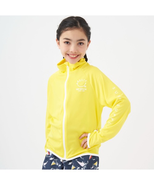 RUSTY（ラスティ）の「RUSTY/ラスティ 水着 水陸両用 吸汗速乾 UVカット ブランド ロゴ ワンポイント フルジップ 長袖 ラッシュガード（ラッシュガード・キッズ・ピンク/ホワイト/ブラック/イエロー/エメラルド・150cm/120cm/110cm/160cm/140cm/100cm/130cm）」の5枚目の写真