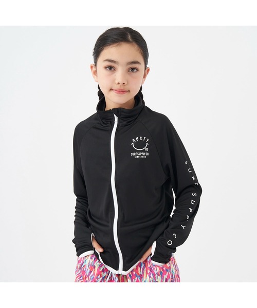 RUSTY（ラスティ）の「RUSTY/ラスティ 水着 水陸両用 吸汗速乾 UVカット ブランド ロゴ ワンポイント フルジップ 長袖 ラッシュガード（ラッシュガード・キッズ・ピンク/ホワイト/ブラック/イエロー/エメラルド・150cm/120cm/110cm/160cm/140cm/100cm/130cm）」の3枚目の写真