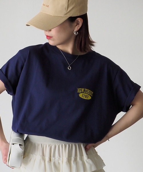 Riberry(リベリー)の「NEW JERSEY胸刺繍Tシャツ(Tシャツ/カットソー・レディース・ネイビー/ミント/オフホワイト/スミクロ/オートミール・FREE)」の5枚目の写真
