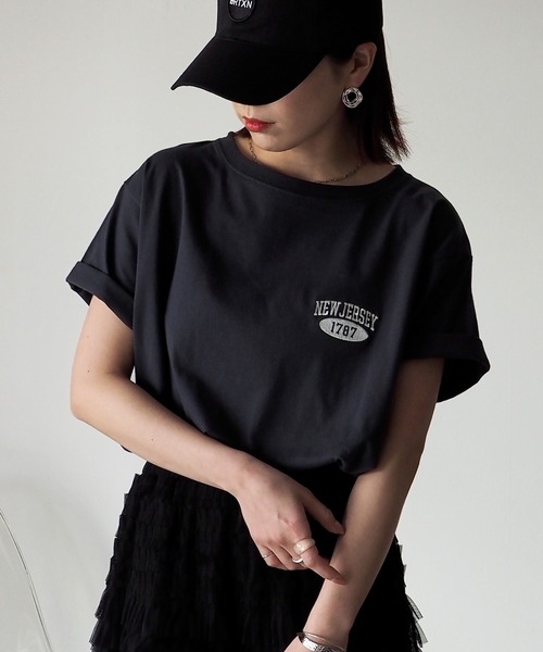 Riberry(リベリー)の「NEW JERSEY胸刺繍Tシャツ(Tシャツ/カットソー・レディース・ネイビー/ミント/オフホワイト/スミクロ/オートミール・FREE)」の3枚目の写真