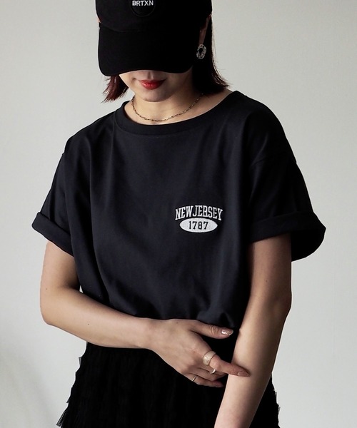 Riberry(リベリー)の「NEW JERSEY胸刺繍Tシャツ(Tシャツ/カットソー・レディース・ネイビー/ミント/オフホワイト/スミクロ/オートミール・FREE)」の12枚目の写真