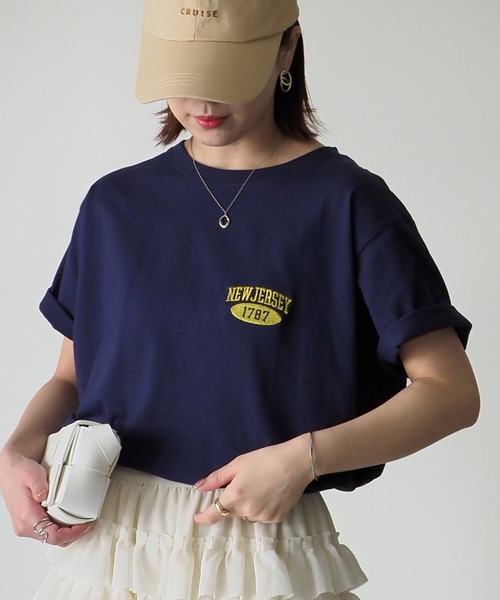 Riberry(リベリー)の「NEW JERSEY胸刺繍Tシャツ(Tシャツ/カットソー・レディース・ネイビー/ミント/オフホワイト/スミクロ/オートミール・FREE)」の13枚目の写真