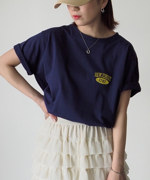 Riberry(リベリー)の「NEW JERSEY胸刺繍Tシャツ(Tシャツ/カットソー・レディース・ネイビー/ミント/オフホワイト/スミクロ/オートミール・FREE)」の16枚目の写真
