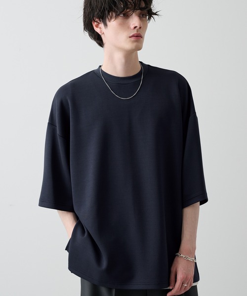 Tシャツ 半袖 ポンチョ風 グレー×ブラック セール】ハイポンチビッグシルエットドレープ半袖カットソー（T