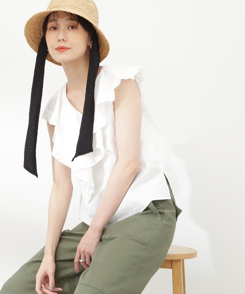 N.(N. Natural Beauty Basic)(エヌエヌナチュラルビューティーベーシック)の「◆コットンラッフルブラウス(シャツ/ブラウス・レディース・オフホワイト/ブラック/レッド・MEDIUM)」の1枚目の写真