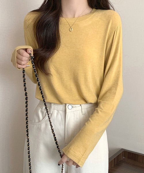 Dewlily(デューリリー)の「ラウンドネック長袖Tシャツ(Tシャツ/カットソー・レディース・ベージュ/ホワイト/ブラック/パープル/グレー/モカ/イエロー・FREE)」の17枚目の写真