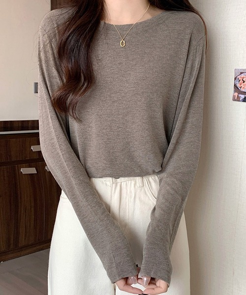 Dewlily(デューリリー)の「ラウンドネック長袖Tシャツ(Tシャツ/カットソー・レディース・ベージュ/ホワイト/ブラック/パープル/グレー/モカ/イエロー・FREE)」の20枚目の写真