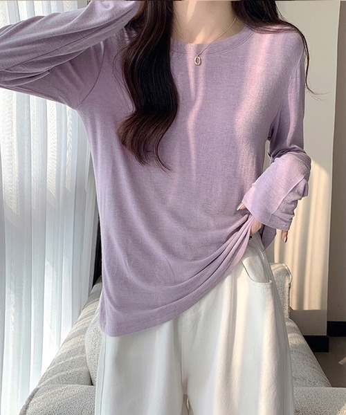 Dewlily(デューリリー)の「ラウンドネック長袖Tシャツ(Tシャツ/カットソー・レディース・ベージュ/ホワイト/ブラック/パープル/グレー/モカ/イエロー・FREE)」の18枚目の写真