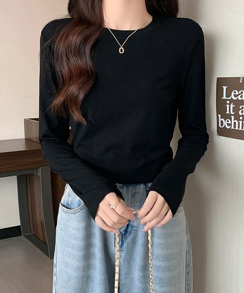 Dewlily(デューリリー)の「ラウンドネック長袖Tシャツ(Tシャツ/カットソー・レディース・ベージュ/ホワイト/ブラック/パープル/グレー/モカ/イエロー・FREE)」の21枚目の写真