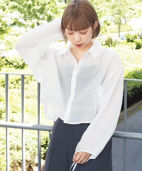 tiptop(ティップトップ)の「シアー袖ドロストショート丈シャツ(シャツ/ブラウス・レディース・ブラック/オフホワイト/ピンク/イエロー/ブルー/ブルー系その他/ブラック系その他・FREE)」の13枚目の写真