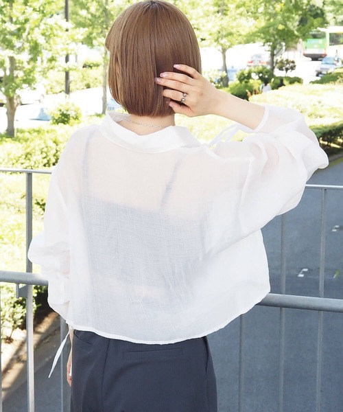 tiptop(ティップトップ)の「シアー袖ドロストショート丈シャツ(シャツ/ブラウス・レディース・ブラック/オフホワイト/ピンク/イエロー/ブルー/ブルー系その他/ブラック系その他・FREE)」の14枚目の写真