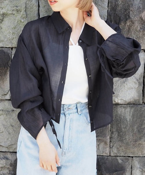 tiptop(ティップトップ)の「シアー袖ドロストショート丈シャツ(シャツ/ブラウス・レディース・ブラック/オフホワイト/ピンク/イエロー/ブルー/ブルー系その他/ブラック系その他・FREE)」の16枚目の写真
