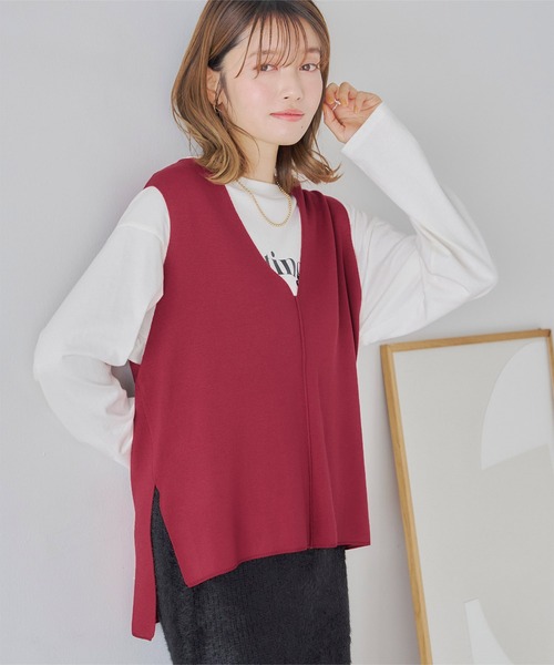 titivate（ティティベイト）の「ｻｲﾄﾞｽﾘｯﾄVﾈｯｸﾆｯﾄﾍﾞｽﾄ（ベスト・レディース・チャコール/レッド/ブルー/ブラック/ライトベージュ/オフホワイト・S/M）」の16枚目の写真