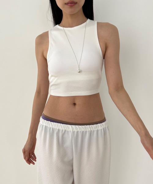 Didot.showroom（ディドット ショールーム）の「クロップドアメスリタンク（パッド入り）（タンクトップ・レディース・ホワイト/ブラック/ヘザーグレー/ブルーグレー・FREE）」の2枚目の写真