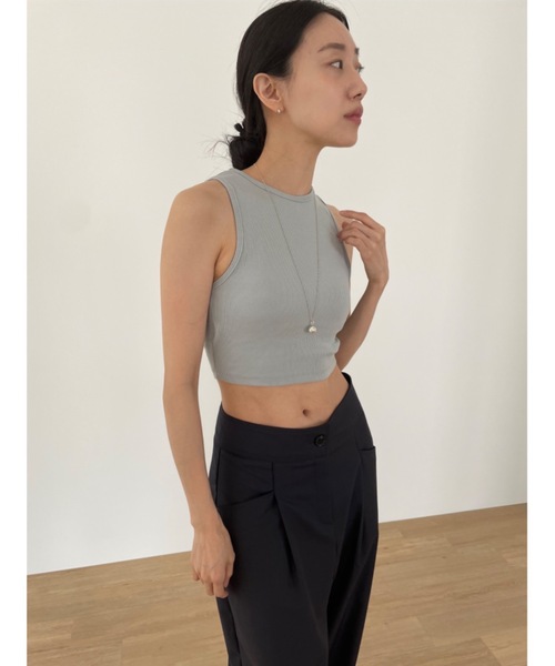 Didot.showroom（ディドット ショールーム）の「クロップドアメスリタンク（パッド入り）（タンクトップ・レディース・ホワイト/ブラック/ヘザーグレー/ブルーグレー・FREE）」の10枚目の写真