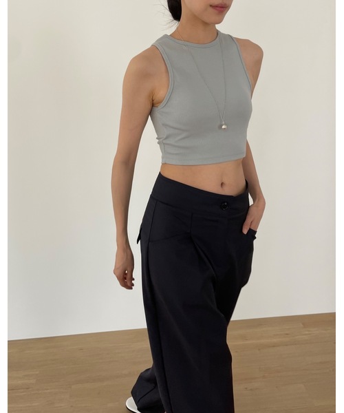 Didot.showroom（ディドット ショールーム）の「クロップドアメスリタンク（パッド入り）（タンクトップ・レディース・ホワイト/ブラック/ヘザーグレー/ブルーグレー・FREE）」の12枚目の写真