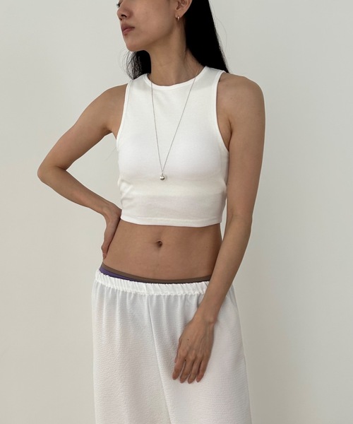 Didot.showroom（ディドット ショールーム）の「クロップドアメスリタンク（パッド入り）（タンクトップ・レディース・ホワイト/ブラック/ヘザーグレー/ブルーグレー・FREE）」の18枚目の写真