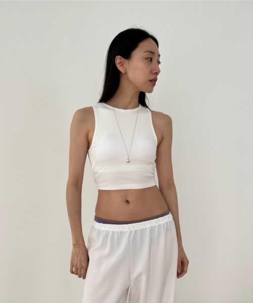 Didot.showroom（ディドット ショールーム）の「クロップドアメスリタンク（パッド入り）（タンクトップ・レディース・ホワイト/ブラック/ヘザーグレー/ブルーグレー・FREE）」の16枚目の写真