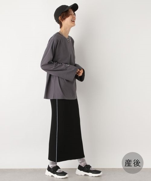 LEPSIM（レプシィム）の「【産前・産後対応】マタニティ／12ゲージラインナロースカート　961418（マタニティウェア/グッズ・レディース・ブラック/キャメル・FREE）」の15枚目の写真