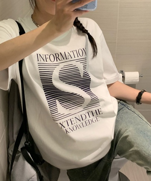 LYEON（リヨン）の「ビッグシルエットTシャツ（Tシャツ/カットソー・レディース・グレー/ホワイト・FREE）」の3枚目の写真
