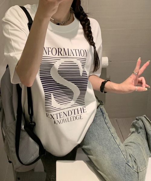 LYEON（リヨン）の「ビッグシルエットTシャツ（Tシャツ/カットソー・レディース・グレー/ホワイト・FREE）」の6枚目の写真