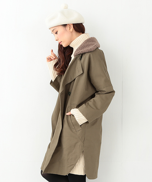 CAROLINA GLASER（カロリナ グレイサー）の「CAROLINA GLASER / ゆるトレンチ ボアコート（その他アウター・レディース・ネイビー/カーキ・ONE SIZE）」の17枚目の写真