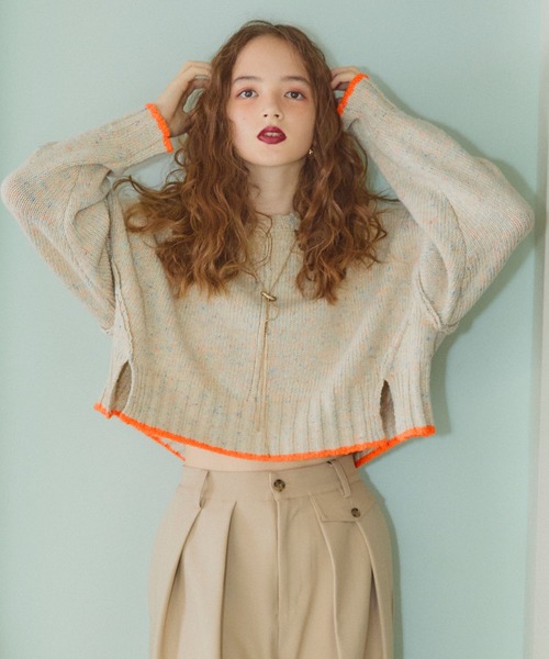 ELLEgirl（エルガール）の「《新色追加》カラーネップニットプルオーバー【ELLEgirl/エル ガール】（ニット/セーター・レディース・ベージュ/ラベンダー/グレー・FREE）」の4枚目の写真