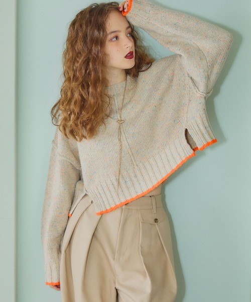 ELLEgirl（エルガール）の「《新色追加》カラーネップニットプルオーバー【ELLEgirl/エル ガール】（ニット/セーター・レディース・ベージュ/ラベンダー/グレー・FREE）」の5枚目の写真