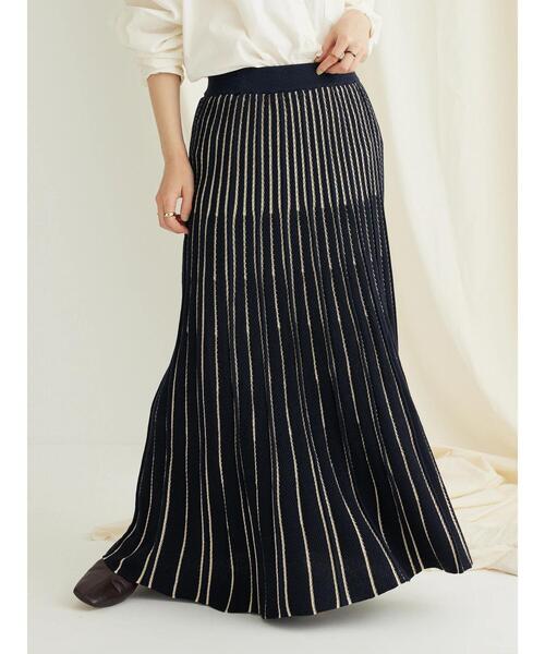 CRAFT STANDARD BOUTIQUE（クラフトスタンダードブティック）の「配色ストライプニットスカート（スカート・レディース・ブラック/ブルー・FREE）」の5枚目の写真