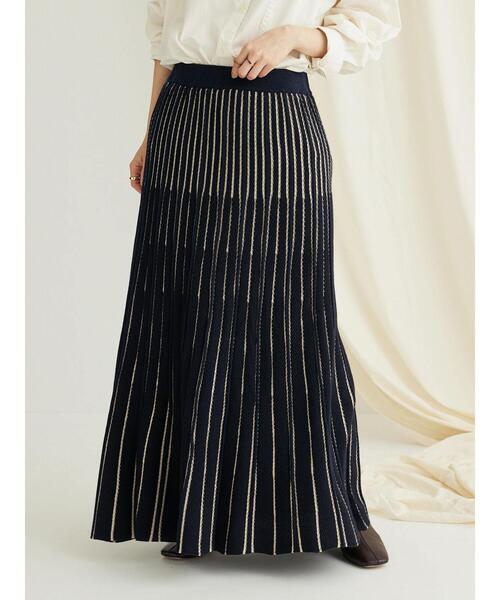 CRAFT STANDARD BOUTIQUE（クラフトスタンダードブティック）の「配色ストライプニットスカート（スカート・レディース・ブラック/ブルー・FREE）」の7枚目の写真