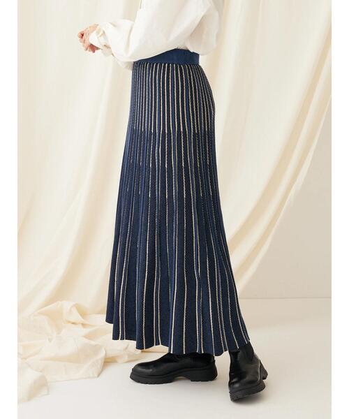 CRAFT STANDARD BOUTIQUE（クラフトスタンダードブティック）の「配色ストライプニットスカート（スカート・レディース・ブラック/ブルー・FREE）」の18枚目の写真