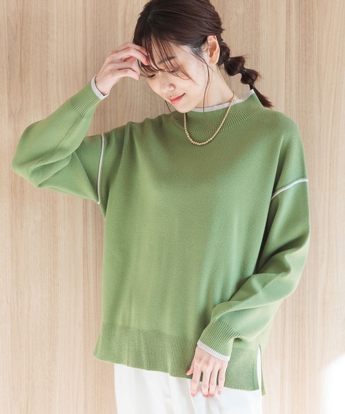 GLOBAL WORK（グローバルワーク）の「メルティパイピングプルオーバー/904806（ニット/セーター・レディース・グリーン系その他/ブラック系その他/グレー系その他/ベージュ系その他/ホワイト系その他・MEDIUM/LARGE）」の5枚目の写真