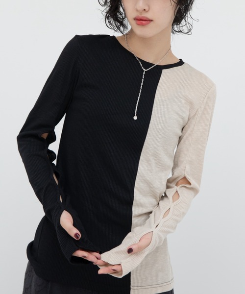 VACANCY（ヴァカンシー）の「袖ホールリブトップス（Tシャツ/カットソー・レディース・ホワイト×ブラック/グレー×ホワイト/ブラック×ブルー/グレー・FREE）」の6枚目の写真