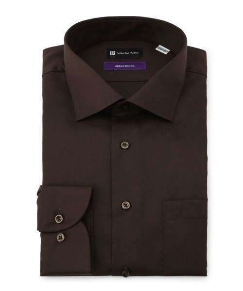 Perfect Suit FActory（パーフェクトスーツファクトリー）の「【形態安定】セミワイド　長袖ワイシャツ　濃色無地　ブラック/ネイビー/ブラウン（ビジネスシャツ・メンズ・ブラック/ネイビー/ブラウン/ワインレッド・首回り43cm-裄丈86cm/首回り37cm-裄丈80cm/首回り39cm-裄丈82cm/首回り41cm-裄丈84cm）」の18枚目の写真