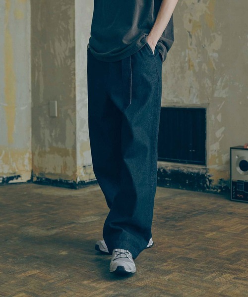セール】ベルテッドデニム ワイドスラックス デニムパンツ