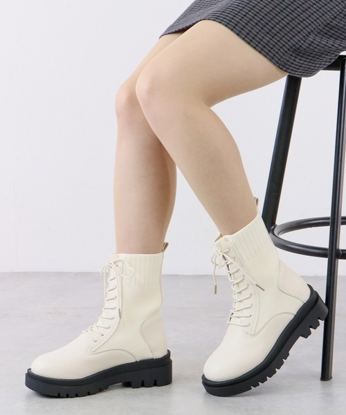 LibertyDoll(リバティードール)の「+5cm 軽量厚底 トラックソール ニットブーツ ソックスブーツ(ブーツ・レディース・ブラック/アイボリー/ブラック系1/アイボリー系1/アイボリー系2/シルバー×ブラック・3L/LL/M/L/S)」の11枚目の写真
