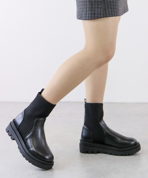 LibertyDoll(リバティードール)の「+5cm 軽量厚底 トラックソール ニットブーツ ソックスブーツ(ブーツ・レディース・ブラック/アイボリー/ブラック系1/アイボリー系1/アイボリー系2/シルバー×ブラック・3L/LL/M/L/S)」の12枚目の写真
